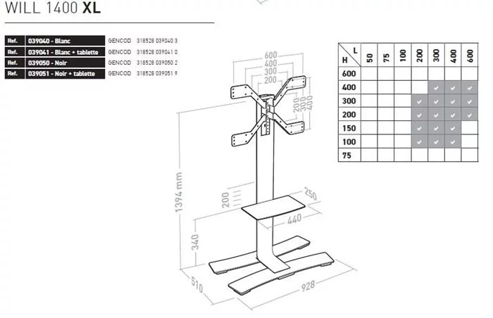 ERARD TV-Ständer - WILL 1400XL 40" Bis 85" + Tablett (weiss) 4 ERARD TV-Ständer - WILL 1400XL 40" Bis 85" + Tablett (weiss) – Bild 2